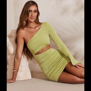 Oh Polly Lime One-Shoulder Mini Dress